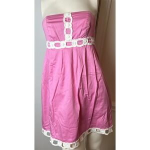 Lilly Pulitzer Betsy Beaded Embroidered Pink White Short Strapless Dress Size 2
